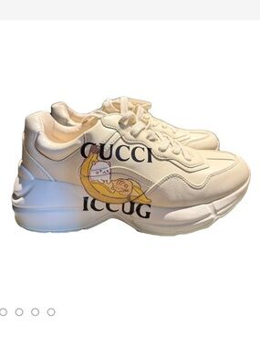 GUCCI Bananya X Rhyton White/Yellow Neutral Leather Trainers Size 39.5/ US 9.5